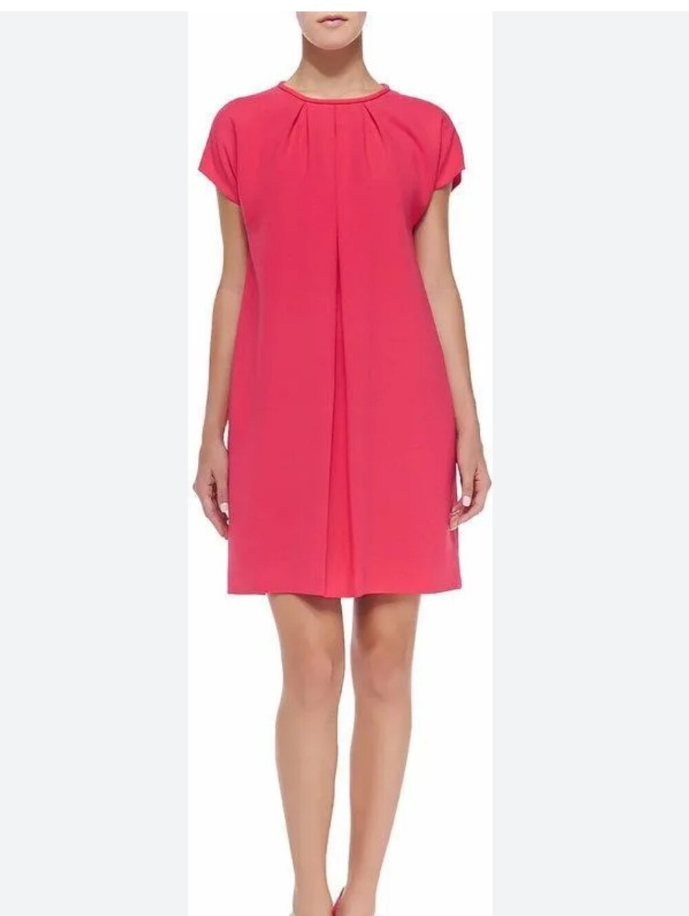 Kate Spade New York Pink Shift Dress Sz 0 Pleated Neck Cap Sleeve Sheath Pockets
